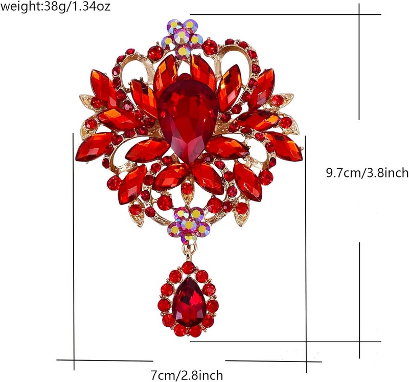 LAXPICOL Wedding Bridal Big Brown Crystal Rhinestone Bouquet Brooch Pin for Women Golden Tone - Image 5